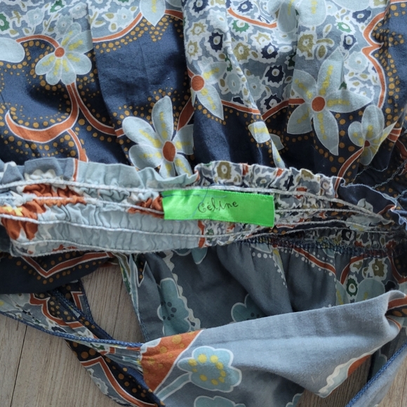 Celine Blue Orange Hues Flower Print Halter Smocked Waist Vintage Halter Top - Picture 4 of 6